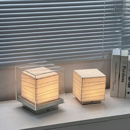 Wabi-Sabi Paper Cube Table Lamp – Handmade Rice Paper Ambient Light