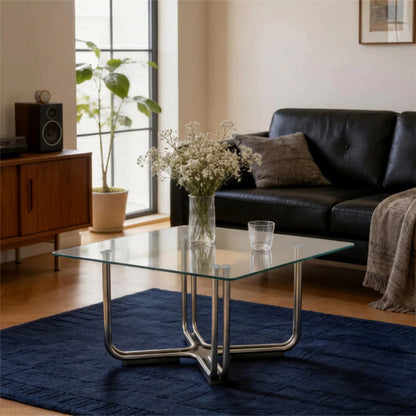 Glassline Coffee Table – Bauhaus-Inspired Transparency & Steel