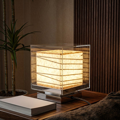 Wabi-Sabi Paper Cube Table Lamp – Handmade Rice Paper Ambient Light