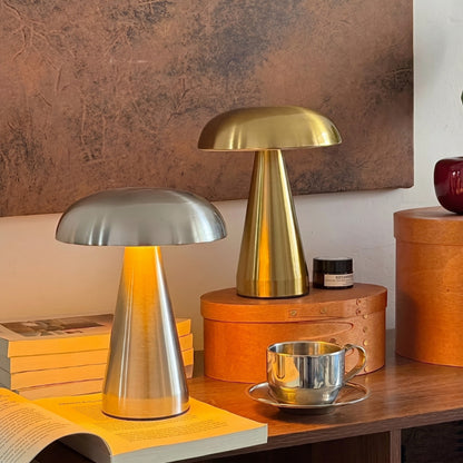 Nordic Mushroom Table Lamp – Rechargeable Stainless Steel Ambient Light