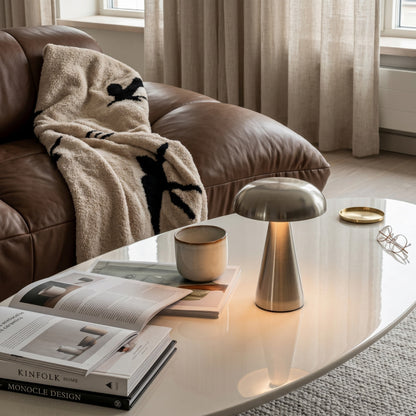 Nordic Mushroom Table Lamp – Rechargeable Stainless Steel Ambient Light