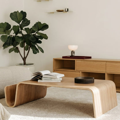 Scando Coffee Table & Mag Side Table—Mid-Century Modern Curved Wood Lounge Collection