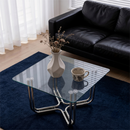 Glassline Coffee Table – Bauhaus-Inspired Transparency & Steel