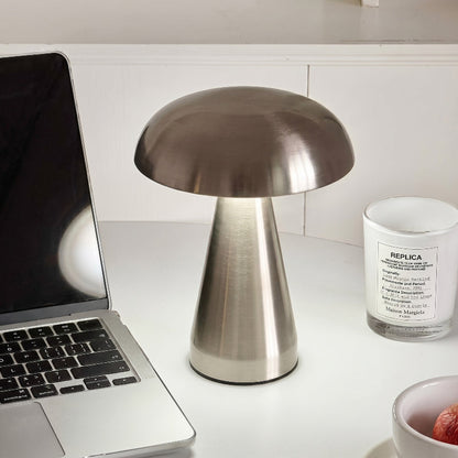 Nordic Mushroom Table Lamp – Rechargeable Stainless Steel Ambient Light