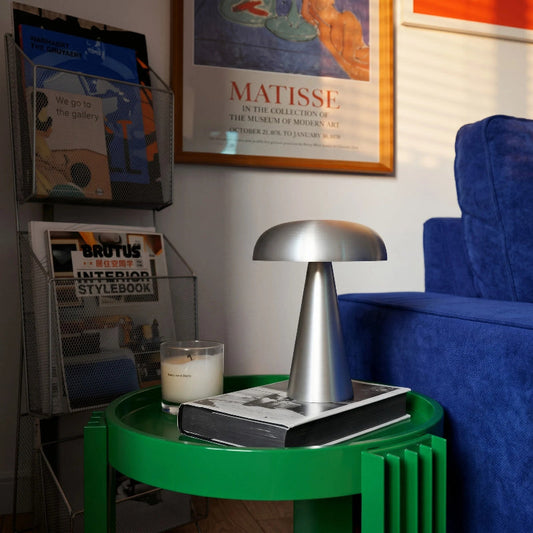 Nordic Mushroom Table Lamp – Rechargeable Stainless Steel Ambient Light