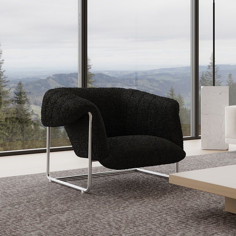 Bauhaus Bouclé Lounge Chair — Mid-Century Modern Single Sofa for Living Room