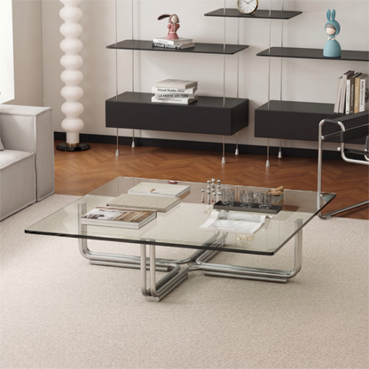 Glassline Coffee Table – Bauhaus-Inspired Transparency & Steel